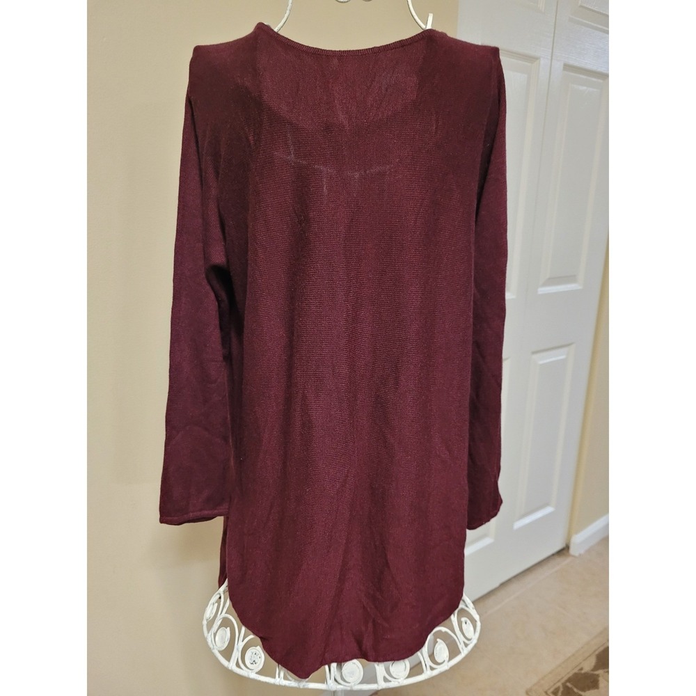 Joan Vass Burgundy Cashmere Blend Back Zip Bohemian Tunic Sweater Size‎ L